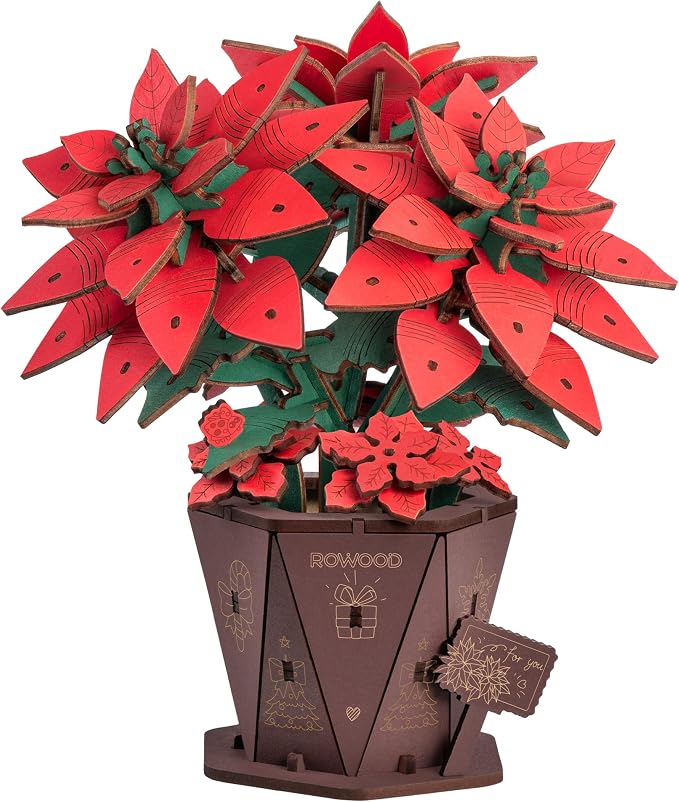 Rowood 3D Puzzles for Adults,Poinsettia Building Set Craft Kit,Artificial Flower Botanical Collection,Christmas Flowers Decoration Centerpiece for Table