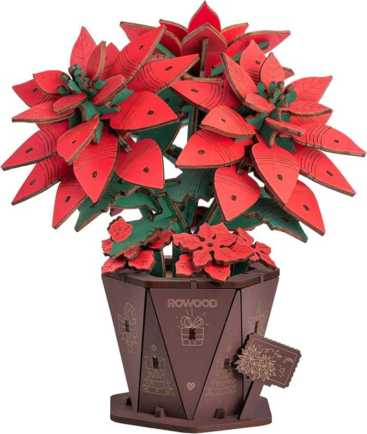 Rowood 3D Puzzles for Adults,Poinsettia Building Set Craft Kit,Artificial Flower Botanical Collection,Christmas Flowers Decoration Centerpiece for Table