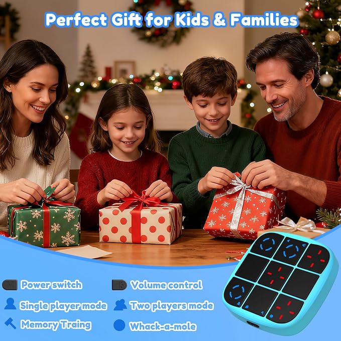 KOQQQ Rechargeable Tic-Tac-Toe Bolt Game, Upgraded 4-in-1 Handheld Puzzle Console, Electronic Educational Memory Game, Portable Travel Car Ride Board Games for Kids Adults (Blue)