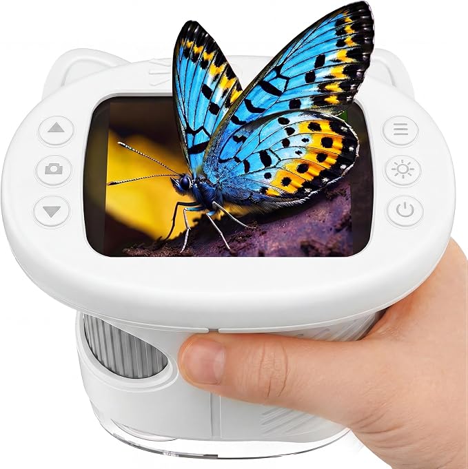 Kids Microscope 1000X Magnification, 4K Digital Handheld Pocket Microscope with 2.4", Rechargeable STEM Learning Science Kit Outdoor Exploration Toy Gift for Children Age 4-12,White