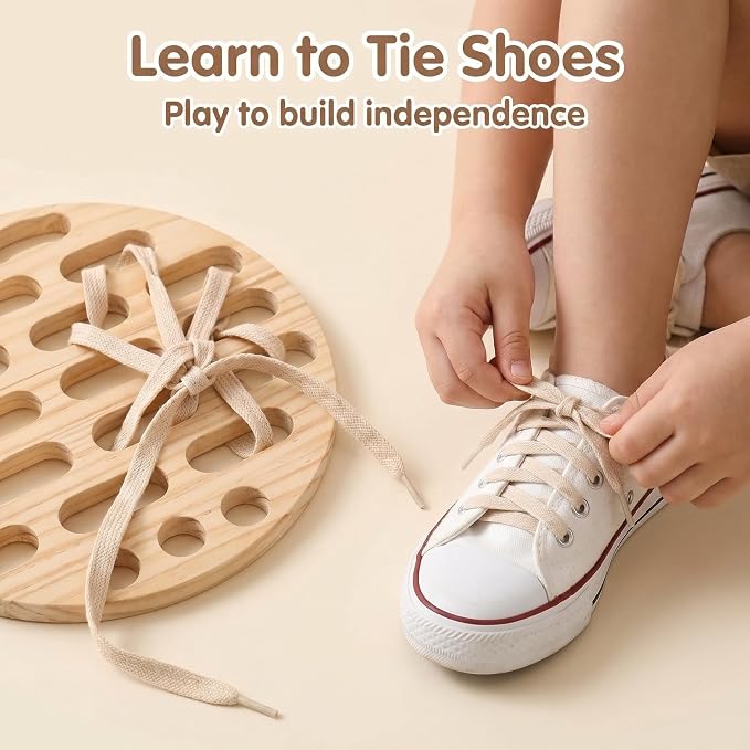 Eray Montessori Wooden Lacing Board for Toddlers 3+, Open-Ended Weaving Board with Play Silks, Threading & Lacing Toy, Fine Motor Skills, Loose Parts Play, Preschool Learning Gift