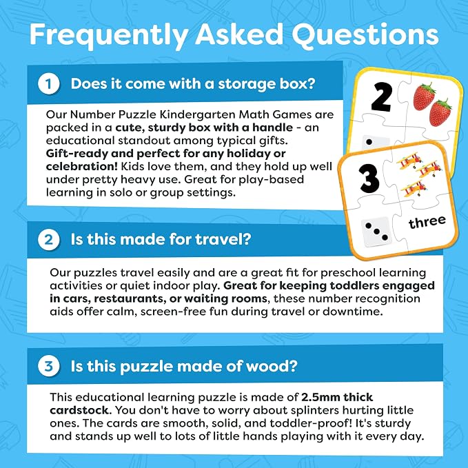 Number Puzzle Kindergarten Math Games - Number Puzzles for Kids Ages 3-5 - 20 Sets Matching Puzzle Toddler Learning Toys - Preschool Classroom Must Haves - Math Manipulatives Kindergarten