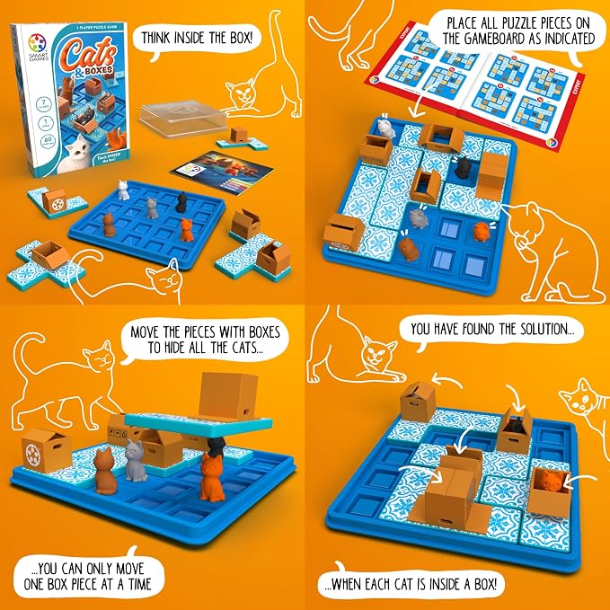 SmartGames Cats & Boxes Logic Puzzle Game with 60 Challenges for Ages 7+ (Pack of 2)