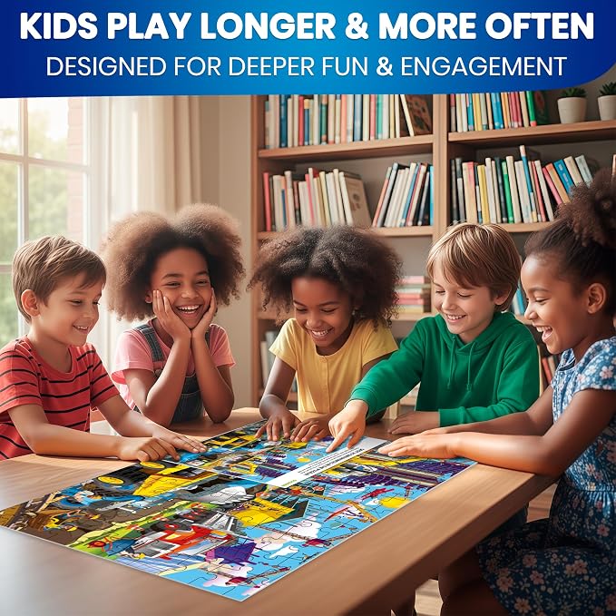100 Piece Puzzles for Kids Ages 6-8 - 4 Jigsaw Kids Puzzles Ages 4-6 | Search and Find Animals and Construction Vehicles - Kids Puzzles Ages 5-8 - Educational Game Toy for Children Ages 8-10