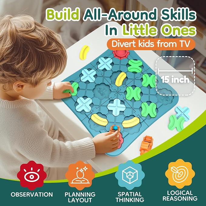 Bonitoto STEM Board Game Logical Road Builder Maze Toy for Kids Ages 3-8 | 32 Pcs Montessori Educational Puzzle, Develops Logical Thinking for Preschool Classroom Learning, Birthday Gift for Ages 4-8