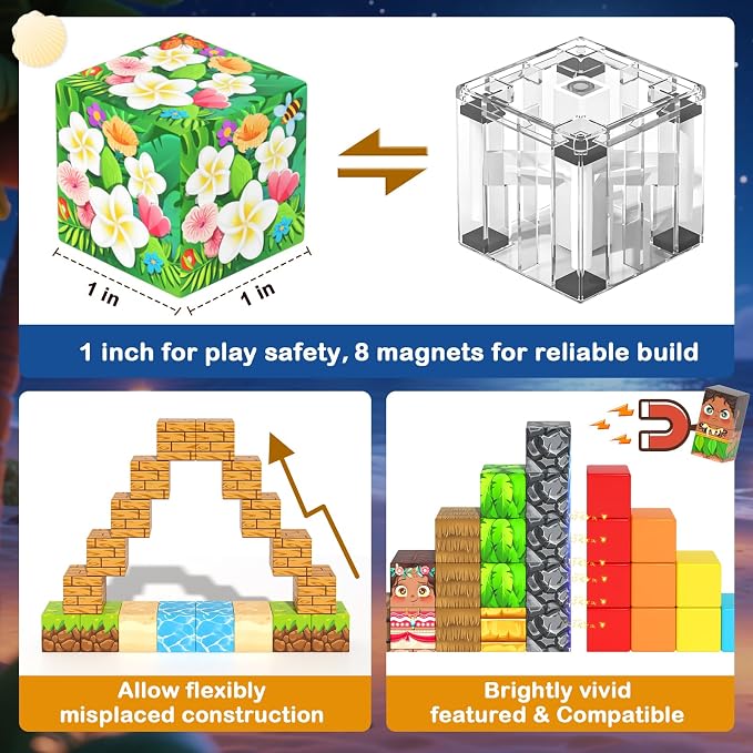 120PCS Magnetic Blocks Hawaii Mine Magnet World Building Cubes for Kids 3+ | Magnet Building Blocks, STEM Sensory Educational Toys, Christmas Birthday Gifts for Boys Girls, Outdoor Kids Toys