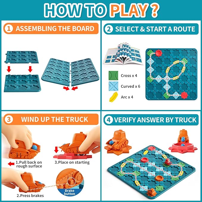 Kids Toys STEM Board Games - Large Size Logical Road Builder Educational Brain Teasers Puzzles Toys, Preschool Learning Montessori Big Board Maze Birthday Gifts Kids Boys Girls Age 4-8 Year Old | Royal Blue logic board: 14 tracks, 2 start/end, 2 windup...