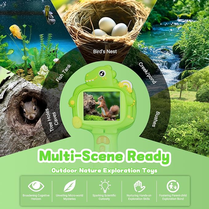 Kids Borescope Camera with Light, 2.4" Screen Kids Endoscope, Science Kits STEM Educational Toys for Boys & Girls Ages 4-12, Birthday Gifts for Indoor Outdoor Nature Explorer(Green)