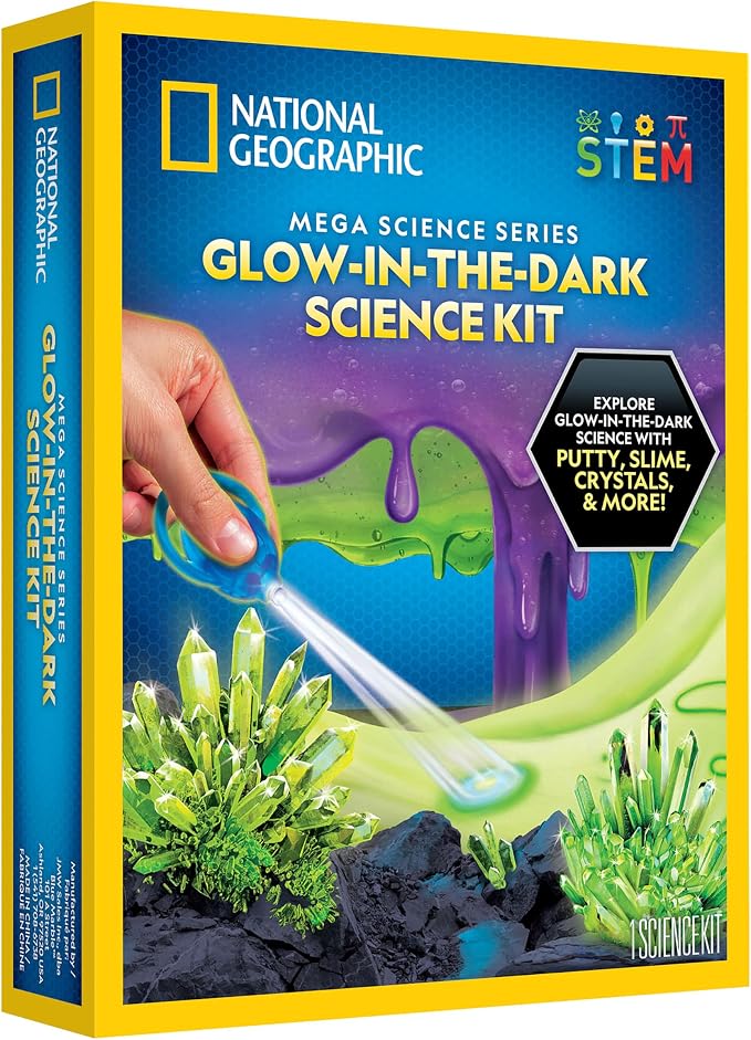 NATIONAL GEOGRAPHIC Mega Science Kit - Glow in The Dark Lab with Crystal Growing Kit, Slime Making, Glowing Putty, and More Science Experiments, Slime Kit for Boys and Girls (Amazon Exclusive) | Crystal Growing, Slime Making and Glowing Putty, Glow Sci...