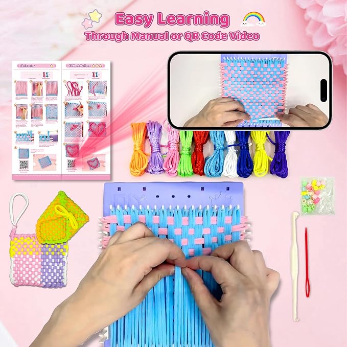 Weaving Loom for Kids, Friendship Bracelet Making Kit, Craft for Girls 6-12 | Birthday Gifts Party Creative DIY Toy for Little Girls, Easy Potholder Loom Knitting Kits, Rainbow Loops Weaving Set
