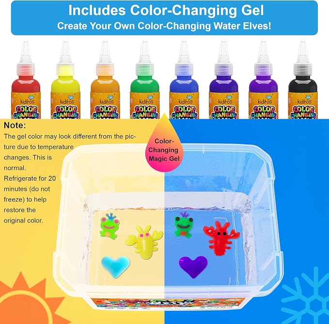 Kiditos Color-Changing Magic Water Elf Kit for Kids, DIY Craft Kit | 8 Gels & 10 Molds, Magic Aqua Fairy Water Gel Kit, STEM Science Activity, Party Favors & Birthday Gifts for Kids Ages 3+