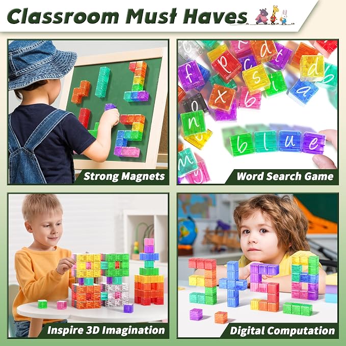 Magnetic Blocks Building Toys Gifts for Kids Aged 3+ Year Old Boys Girls | Transparent, PP Plastic,1 inch, 64PCS