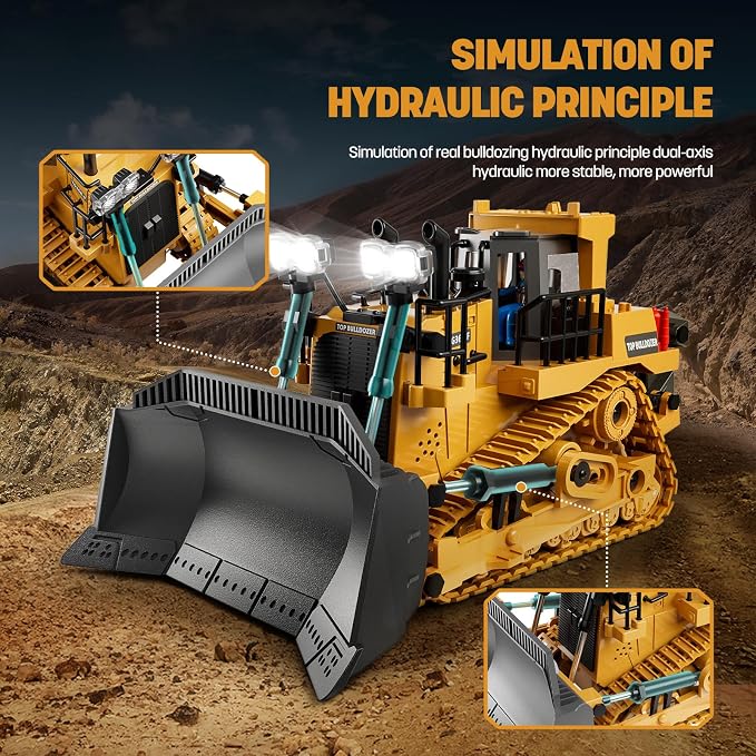 KIDMARKT Metal RC Bulldozer Toy for Kids | 9-Channel Remote Control Track-Type Tractor with Lights & Sounds, Realistic Construction Vehicle Toy for Boys Ages 3-12, Rechargeable Gift for Birthday 2026