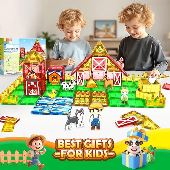 Magnetic Tiles Farm Animals Toddler Toys, STEM Magnet Building Blocks for Kids Ages 3-5 5-7 4-8, Preschool Montessori Sensory Toys Gifts for 3+ Year Old Boys & Girls