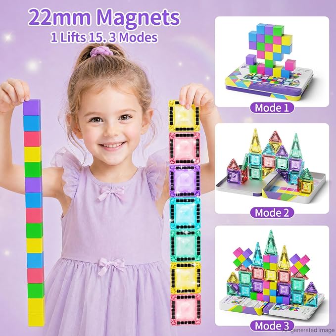 Travel Magnetic Tiles Building Set STEM Educational Building Toys | 48 PCS Transparent 3D Magnetic Blocks with Construction Board for Boys & Girls Ages 3-8 (3 in 1 Compatible)