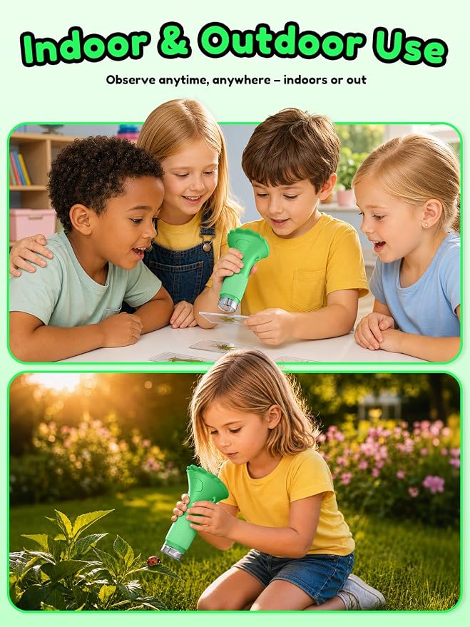 Acoath Microscope for Kids, 1000X Handheld Digital Miniscope with 2.0" Screen, Portable Pocket Microscope Education Toys Birthday Gifts for Age 3 4 5 6 7 8 9 10 Girls Boys-Green