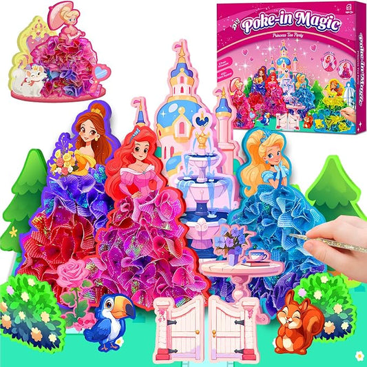 Poke in Magical Princesses, Christmas Birthday Gifts for 3 4 5 6 7 8 9 Year Old Girls, No Mess Girls Toys Age 6-8, DIY Arts and Crafts for Kids 4-6, Creative Activity Travel Toy