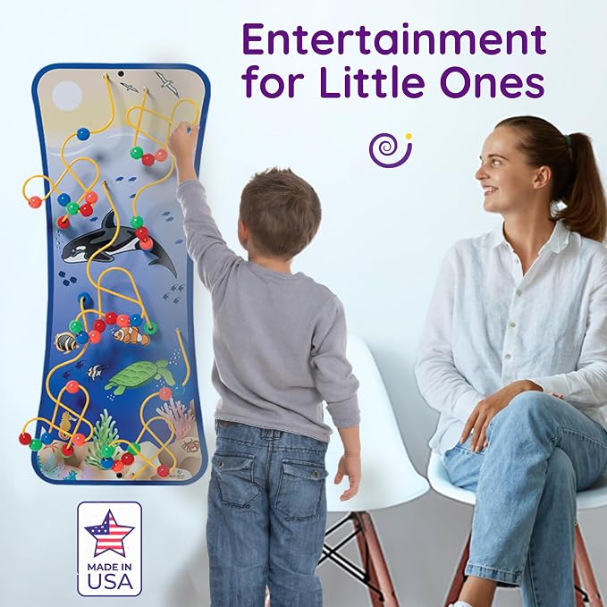Wire & Bead Maze Activity Wall – Wall Busy Board for 24+ Months Old – Easy-to-Clean Bead Puzzle for Playrooms, Daycares, Classrooms, & Waiting Rooms – No Batteries or Loose Parts – Seascape