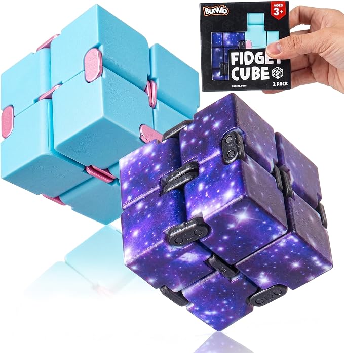 BunMo 2 Pack Infinity Fidget Cube – Pocket Fidget Toys for Kids & Adults – Quiet Folding Desk Fidget with Smooth Hinges, Durable ABS, Portable Sensory Cube