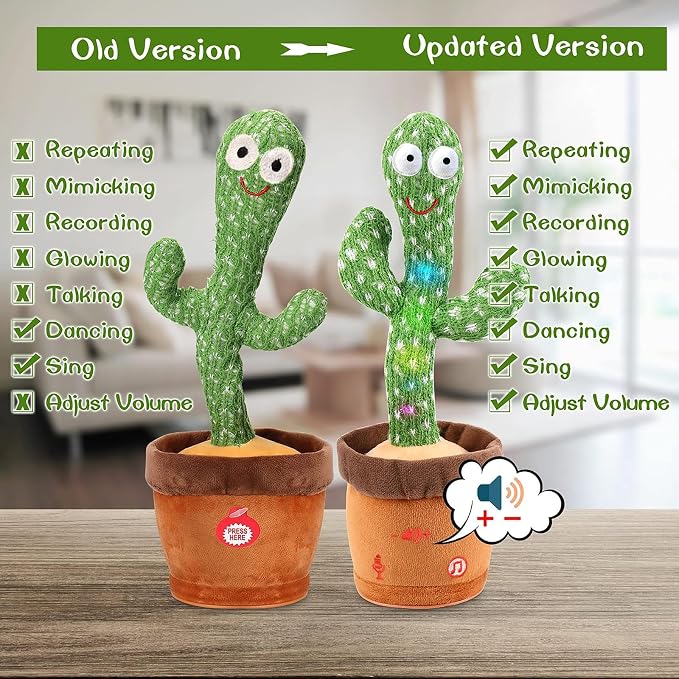 Dancing Talking Cactus Toy for Baby Boys Girls Toys, Adjustable Volume Dancing Cactus Toy Singing Mimicking Recording Repeating What You Say with LED English Sing Talking 15 Second Voice Recorder | Adjustable Volume, Mimicking Recording Repeating What ...