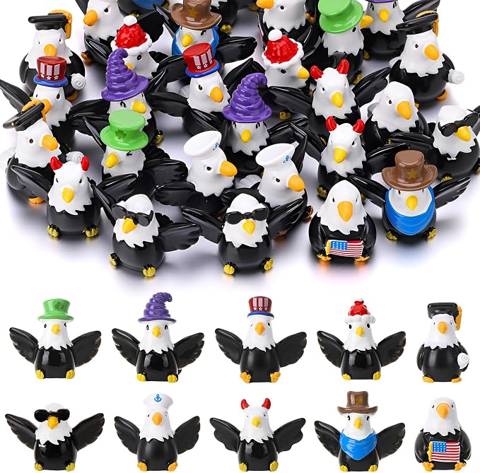 32 Pack Bald Eagle Toy Figures, Novelty Tiny Bald Eagle to Hide | Birthday Party Favor Gift Decoration (10 Styles)