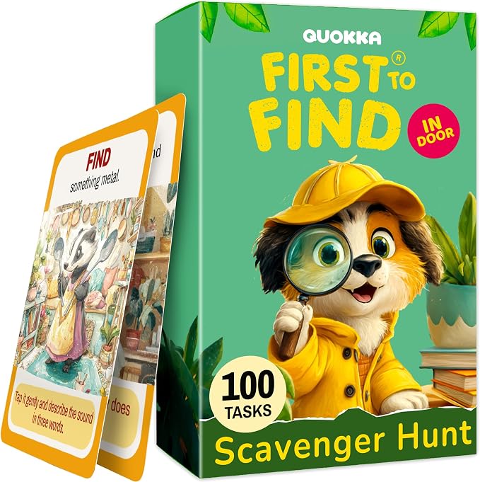 Scavenger Hunt Game for Kids Ages 4-8 and Family - Educational Card Game | Indoor Adventure Card Set with 100 Tasks for Rainy-Day Play, Home & Classroom Learning Activities