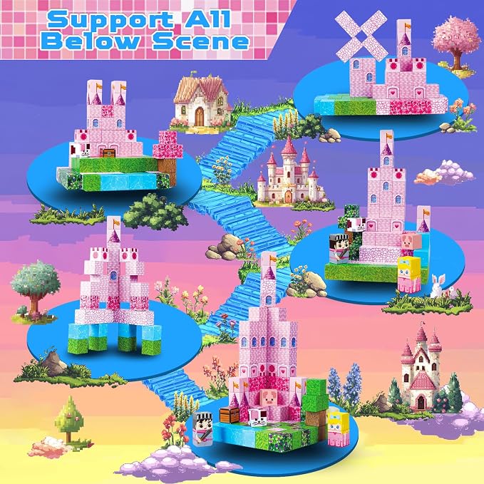 Annexfun Magnetic Blocks-100PCS Magnetic Building Blocks, Princess Castle Building Set, STEM Learning Toys for Kids Ages 3-8