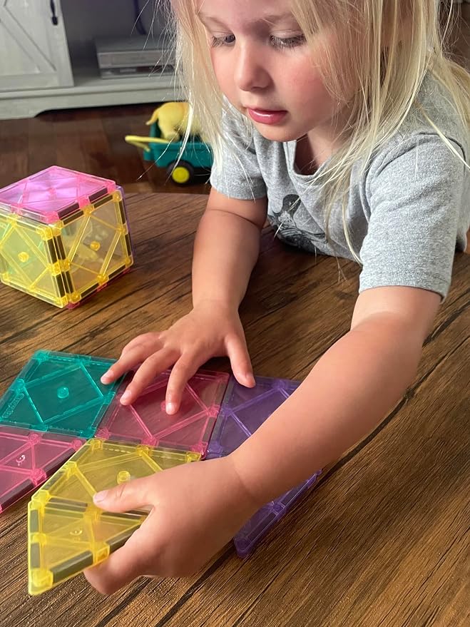 CreateOn Crayola Magnetic Tiles, Building Set for Kids, Magnetic Building Toys for Kids, STEM Travel, Easter Basket Gift for Boys and Girls Ages 3+, 14-Piece Set (Pastel)