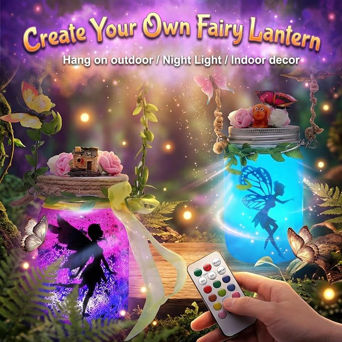 Alritz Fairy Lantern Craft Kit Mason Jar Night Light Ages 6+ | remote control night light, mason jar garden decor, DIY art ornaments, creative craft