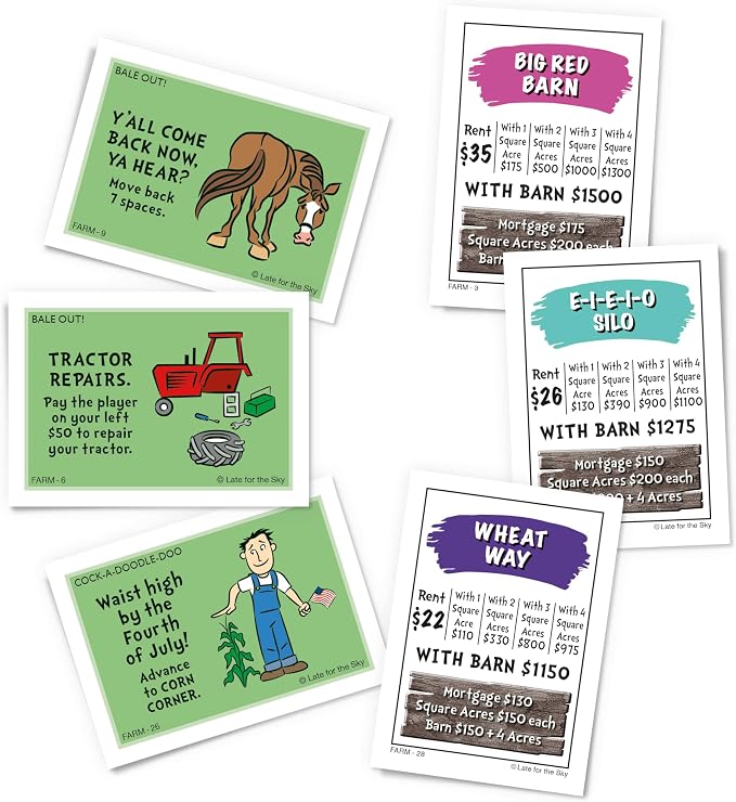 Late for the Sky Farm-Opoly Board Game – Family Property Trading Fun, Farm Theme, 2–6 Players, Ages 8+, Strategy Party Game Night Gift