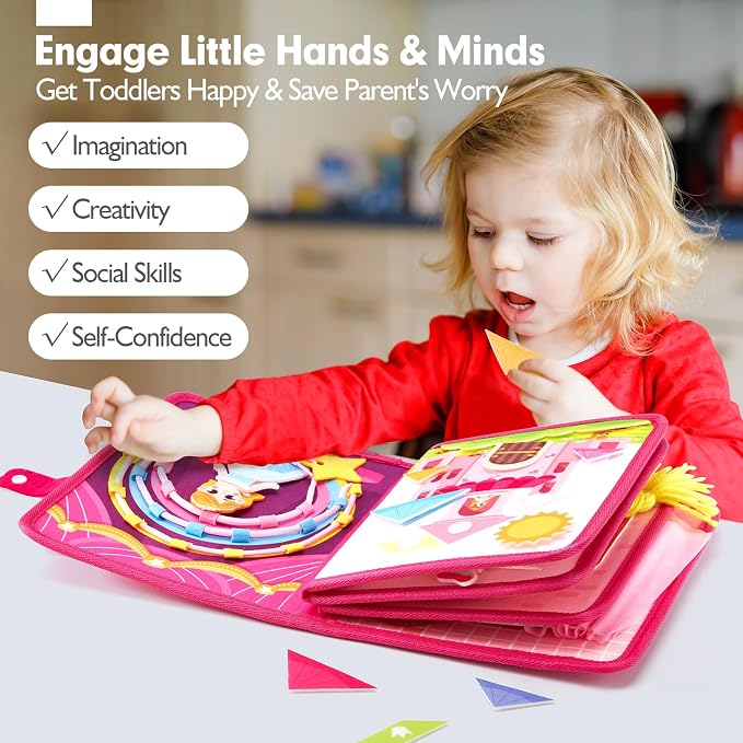 hahaland Princess Busy Book Toddlers 3-5, Dress up Pretend Play Makeup Toys | 3 Year Old Girl Gifts, Toddler Airplane Car Seat Travel Toy Quiet Felt Activity Busy Board for Girls