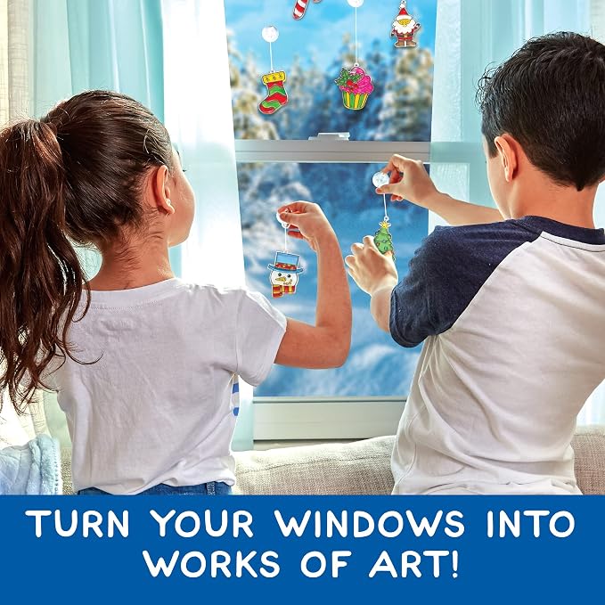 Made By Me Create Your Own Holiday Window Art by Horizon Group USA, Make 20 Projects, Includes Winter-Themed Suncatcher Frames & Window Clings, Glitter Paint, Paint Tubes, Suction Cups & Cording