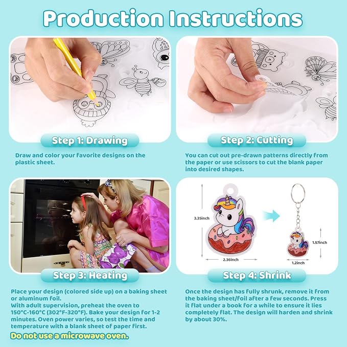 Funtopia Shrinking Art Sheets Kits for Kids, 75 Pre-Cut Keychain Making Kit | 12 Themes Shrink Paper Craft, DIY Shrink Art Plastic Sheets with Charms and Keychains Accessories