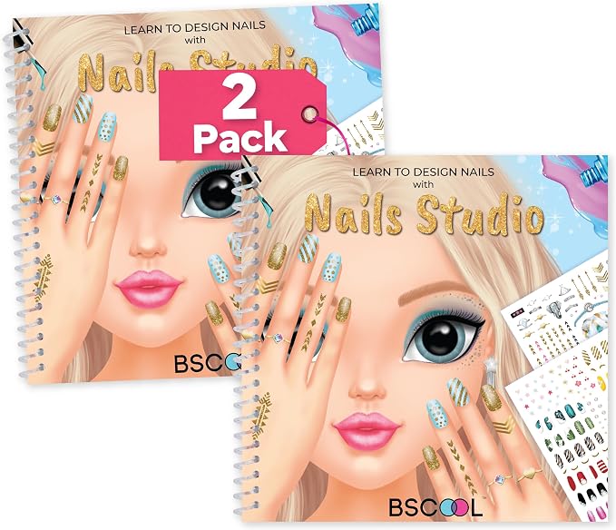 BSCOOL Nail Studio Activity Book for Girls – Creative Kids Gift 2 Pack | Includes nail art sticker design sheets with step-by-step guides. Suitable birthday gift for creative girls ages 5 and up