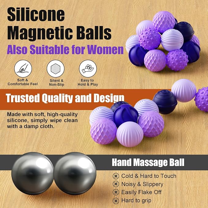 Magnetic Fidget Balls, 6 Pack Silicone Sensory Toys for Adults & Teens | Quiet Stress Relief Balls for Office, Fun Desk Toys with Textures, Calming & Relaxing Gift for Men & Women