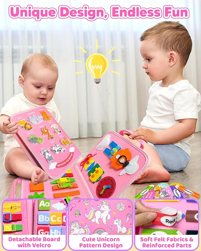 Walenty Busy Board Montessori Toys for Toddler Girl Birthday Gifts | Busy Book for Toddlers, Learning Educational Toy, Airplane Car Travel Toy, Fine Motor Skills Sensory Toys, Toddler Activities