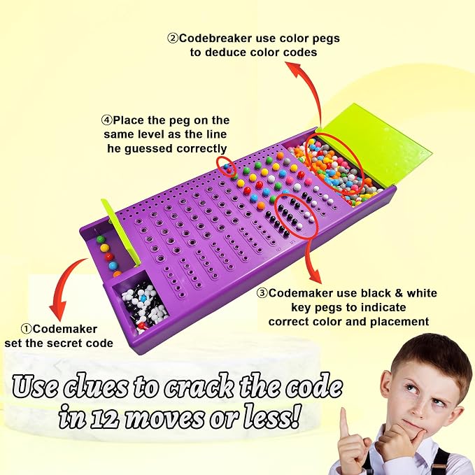 KIDAMI Code Breaker, Classic Codebreaking Travel Board Game, Purple | 2 Player Battle, Brain Puzzle Set, Lightweight Carrying, Portable Storage Box, Kids Toddlers Adults Gift for Family Learning