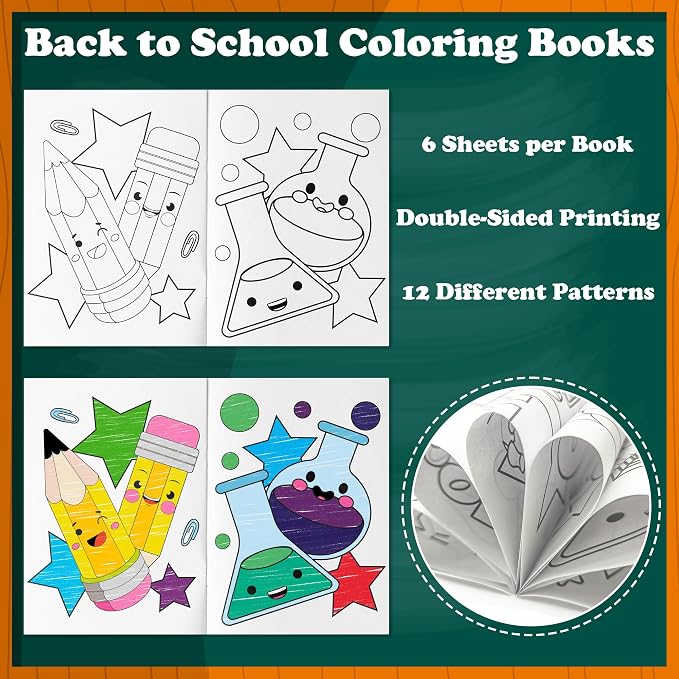 Dvbonike 48Pcs Back to School Coloring Books - First Day of School DIY Color-in Pages Pencil Schoolbag Cute Patterns Drawing Booklet Classroom Reward Art Activity Gifts Party Favors Supplies for Kids