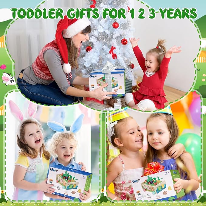 Toddler Montessori Wooden Farm Toys for 1 2 3 Year Old Babies Boys Girls | 12-18 Months Toy with Game Map | 1st First Birthday Gifts for 1-2 Years | Wood Learning Educational Toys Fine Motor Skills