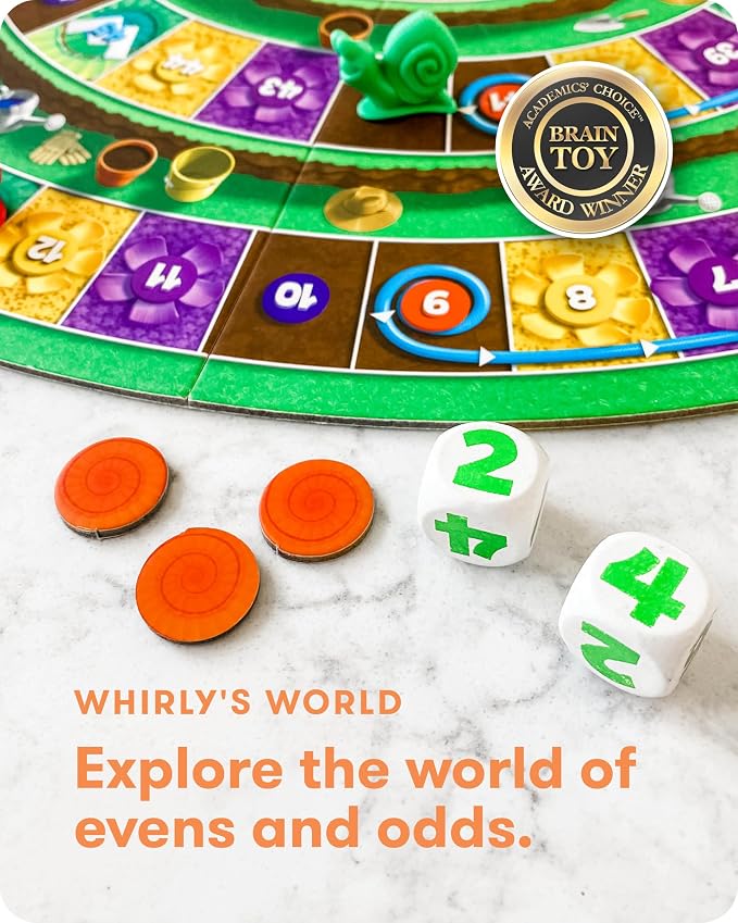 SimplyFun Whirly’s World - Educational Board Game for Kids - Math Game to Teach Concept of Even & Odds - 2-6 Players, Ages 6 & Up