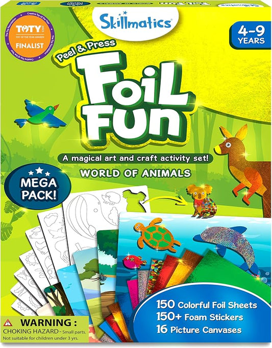 Skillmatics Foil Fun Animals Mega Pack, Foil Art Kit, Gift for Boys & Girls | Travel Toys, 150+ Stickers, DIY Activity Kit, Fine Motor Skills, Mess-Free, Screen-Free, Gifts for Kids Ages 4, 5, 6, 7, 8, 9