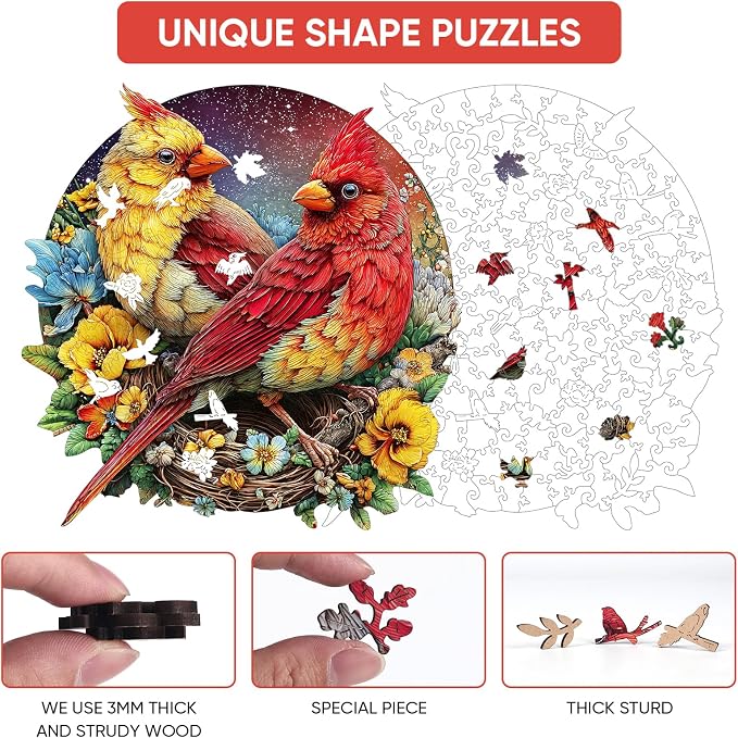 MEATRN Puzzles for Adults, Winter Cardinals Wooden Puzzles, 508 Pcs | Fun Educational Christmas Decorative Gift, Relaxing Wood Puzzle Game for Family & Friends, 16.5x16.7 in