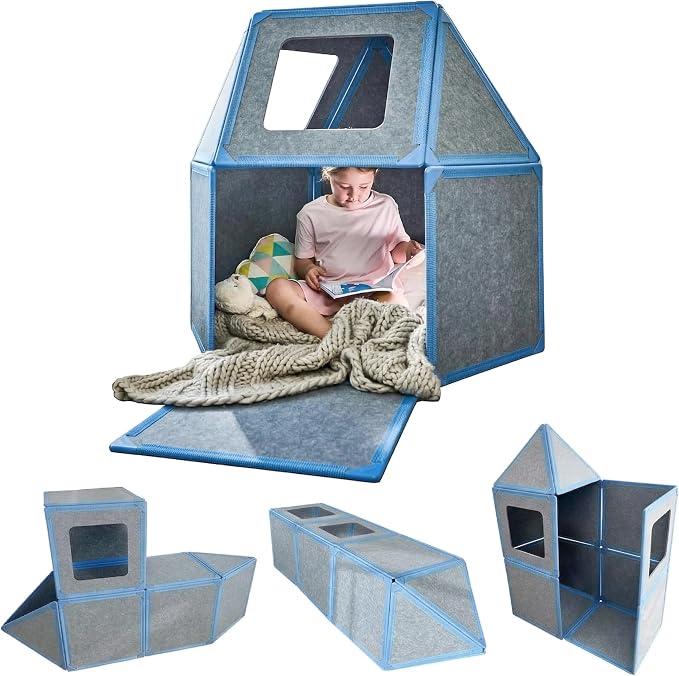 Superspace Giant Magnetic Fort Building Panels - The Little Set, Blue, 16 Panels, Life-Size Magnetic Tiles for Kids, Build Forts Castles Nooks, Eco-Felt STEM Toy Ages 3+, Indoor & Outdoor