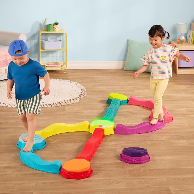 B. toys Balance Beam Set, Musical Wavy Beams & Sensory Stones | Balance & Groove Set with 8 wavy beams, 5 sensory stones, and 1 musical stepping stone for indoor or outdoor play, 3+ Years