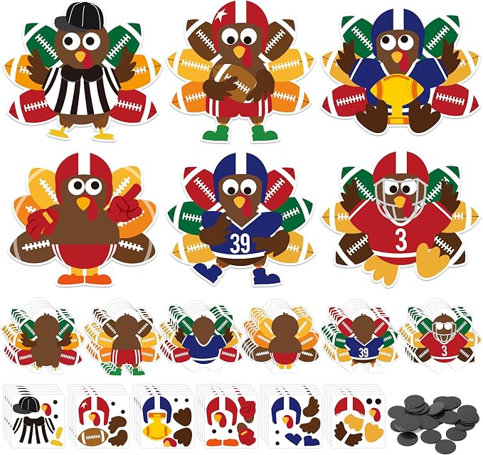 Haooryx DIY Fall Football Turkey Magnet Craft Kit - 30 Set Make Your Own Thanksgiving Turkey Decoration Autumn Sticker Craft Class Art Project Home Refrigerator Class Bulletin Board Decoration