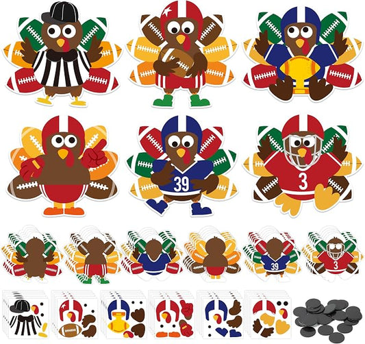 Haooryx DIY Fall Football Turkey Magnet Craft Kit - 30 Set Make Your Own Thanksgiving Turkey Decoration Autumn Sticker Craft Class Art Project Home Refrigerator Class Bulletin Board Decoration