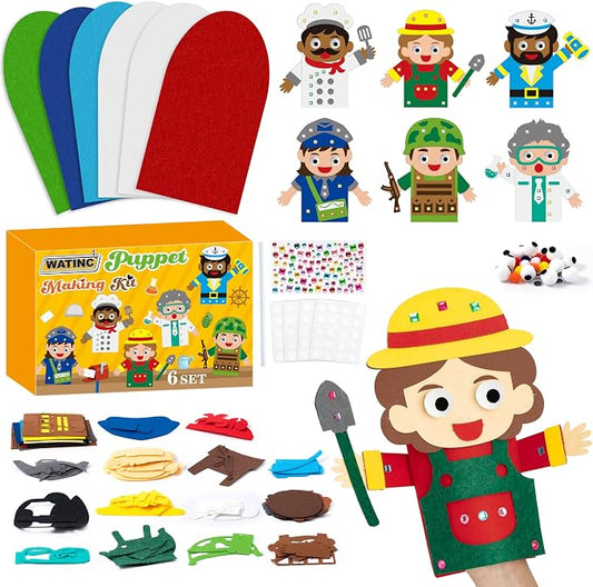 WATINC Hand Puppet Making Kit, Felt Sock Puppet Toys for Kids (Career B) | 6 Styles, Make Your Own Storytelling & Role Play Crafts, Creative Group Activity, Party Favors & Gifts for Kids Ages 4-8