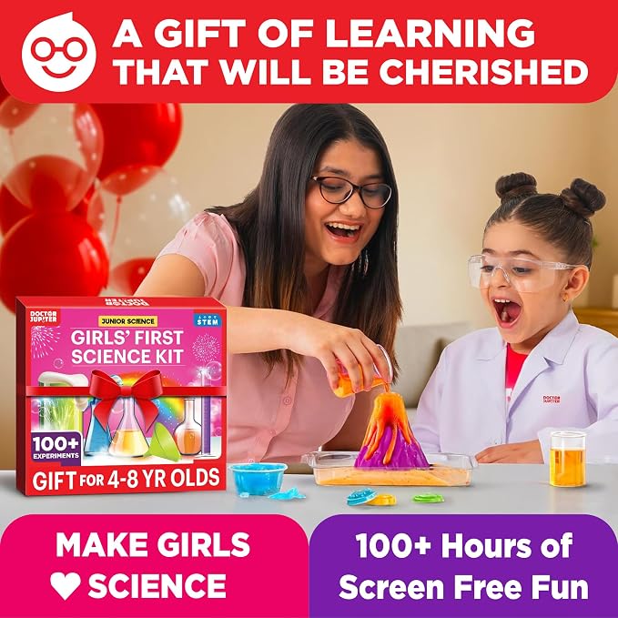Doctor Jupiter Girls' First Science Experiments Kit for Kids Ages 4+ | Birthday Gift Ideas for Girls 4, 5, 6, 7, 8 Year Olds, Science Kits for Kids Ages 5-7, STEM Educational Toys