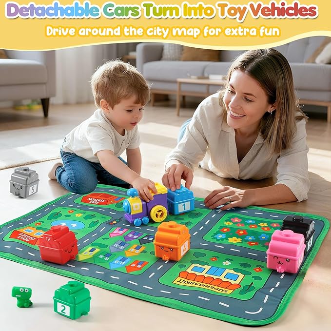 URMYWO Learning Toys for 1 2 3 Years Old Boy Girl, Montessori Toddler Toys | Train Set with 10 Finger Puppets & Play Mat, Counting Matching & Sorting, Toddler Birthday Gift