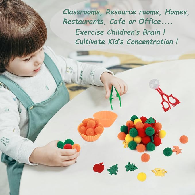 Apple Sensory Bin Filler, Fall Theme Gift,Trees, Leaves, Bells,Pom Poms, Counting Sorting Set,Toddler Toys, Fine Motor Toys Preschool Education Toys,for 3+ Years Old Kids, 294pcs.